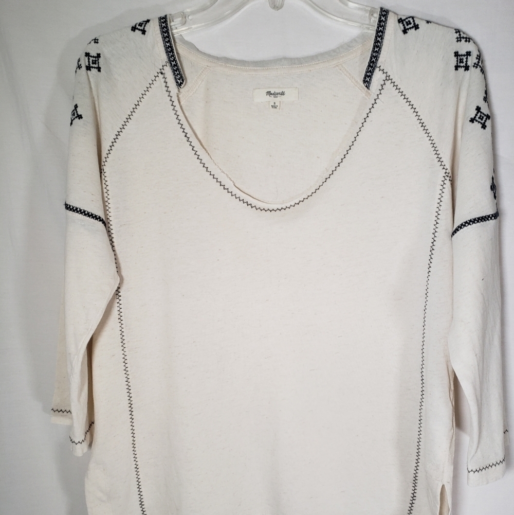 Madewell Beige and Navy 3/4 Sleeve Tshirt Sz S